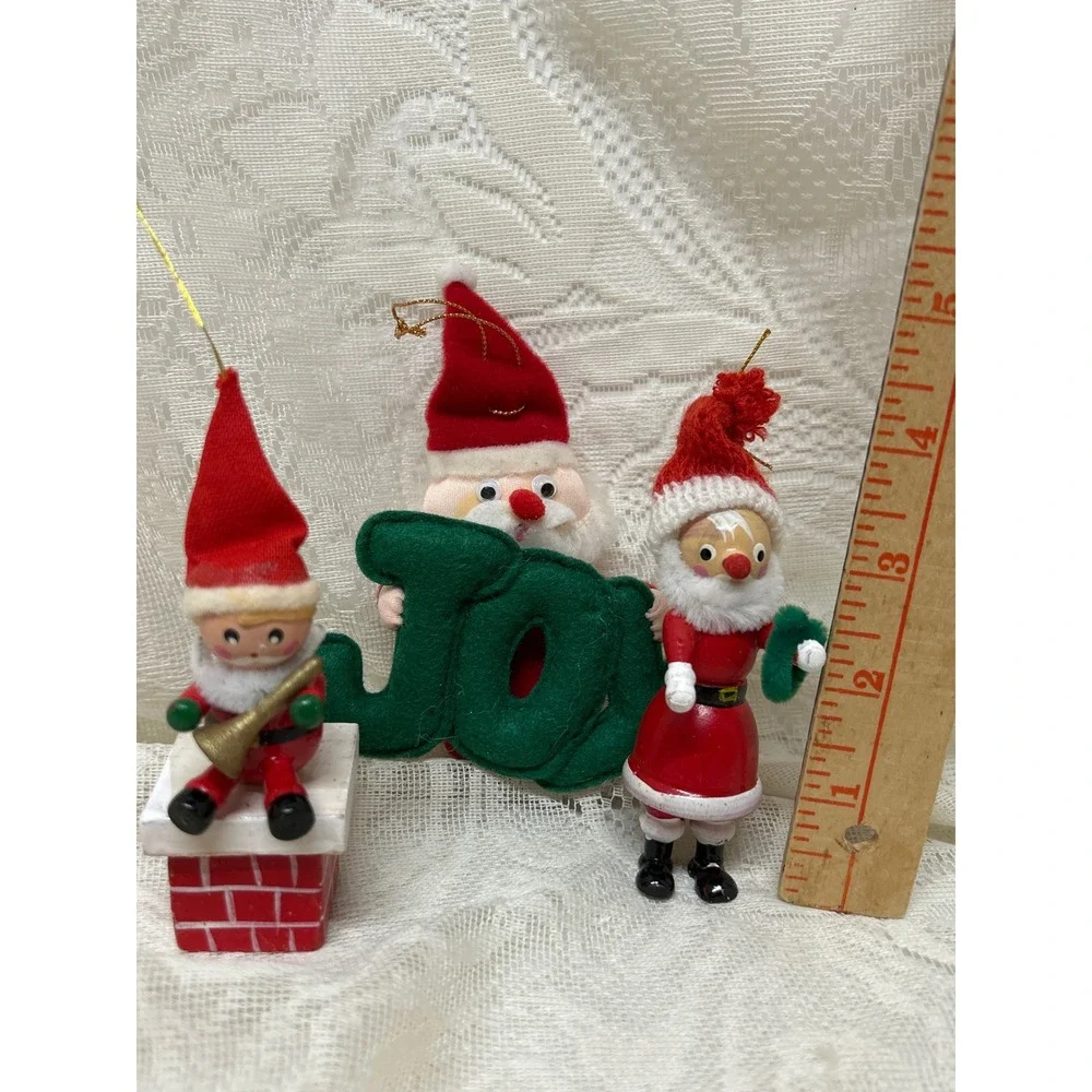 Vintage Christmas Ornaments Lot, Santa, Elf, Joy Decor Holiday Decoration 1980's